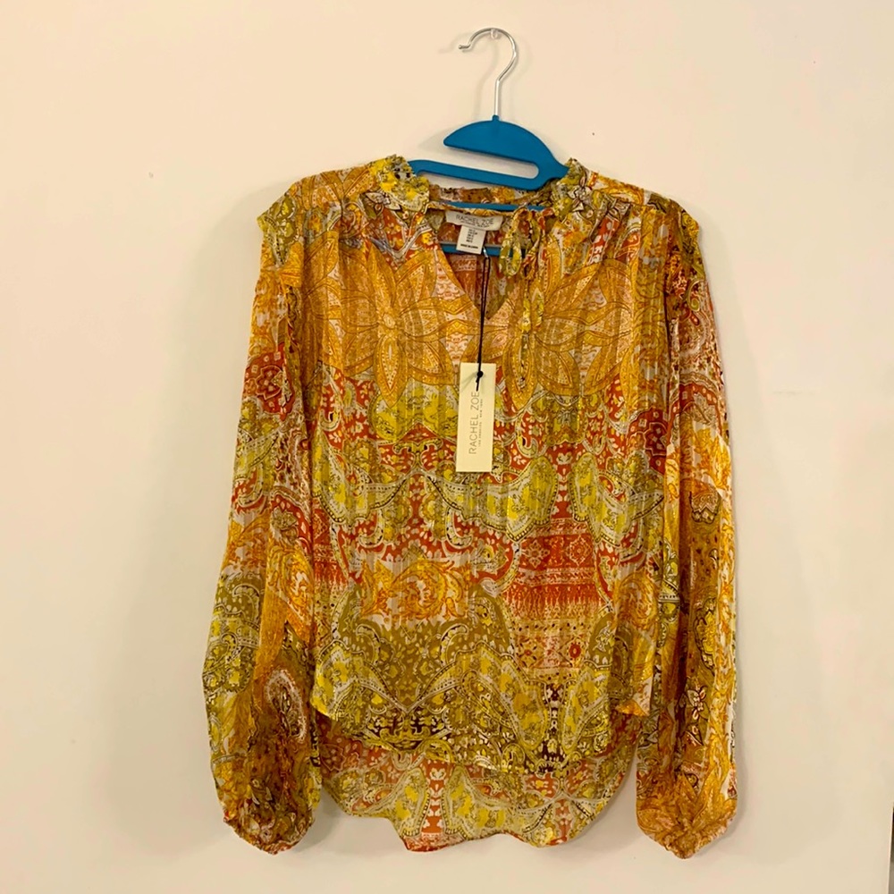 Rachel Zoe Sz S Boho Yellow Gold Sheer Blouse